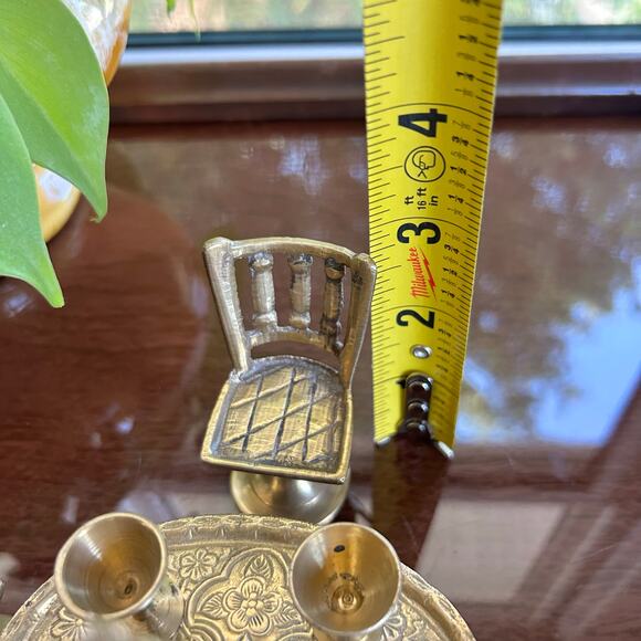 Vintage Brass Maharaja Dining Table Chair Set Showpiece – Intricate Miniatures - Picture 15 of 16